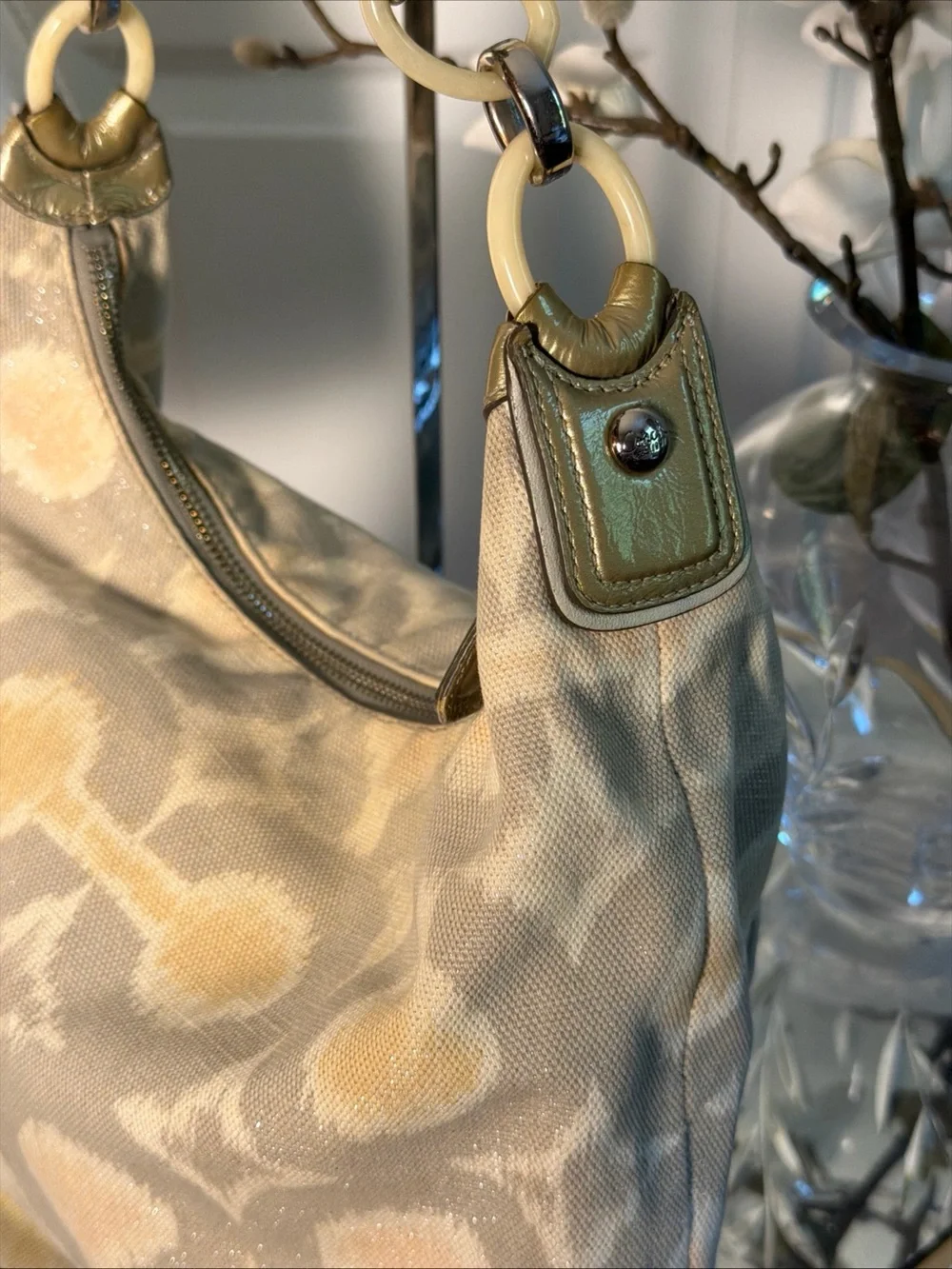 Coach Beige and Gold Patterned hobo Shoulder Bag